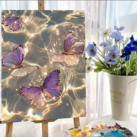 Paint by Numbers Adult Butterfly Paint by Numbers Adult Animal - Cheerful Painting Kits Sea - Paint by Numbers Adult Canvas Brush - Paint by Numbers Animals Pictures (Purple173)