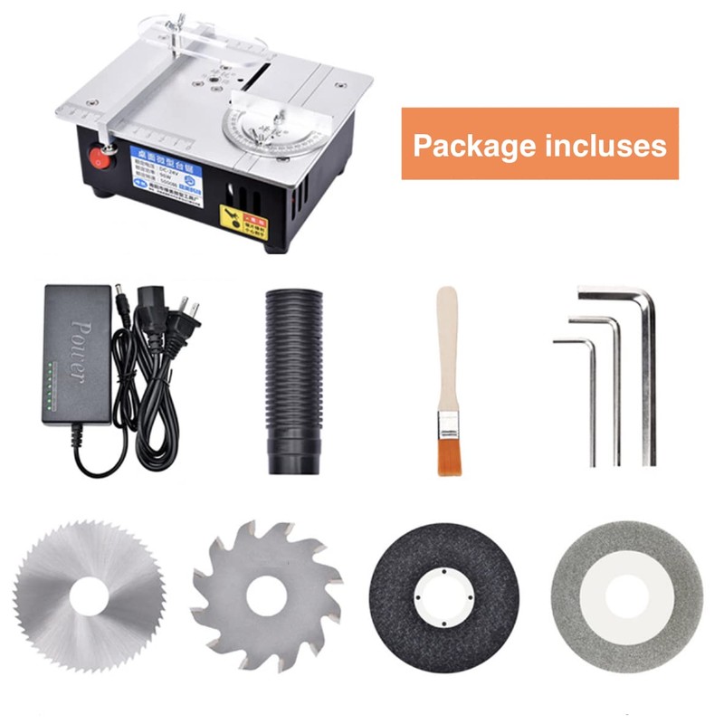 96W Precise Mini Table Saw, Adjustable Cut Depth and Angle,