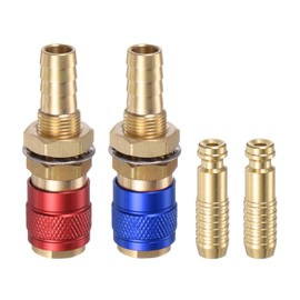 HARFINGTON 4pcs Gas & Water Quick Connector for Tube Inner Diameter 10mm with Hose for TIG 12 18 20 27 Quick Connect Fittings Welding Torch Gas Release, Red/Blue