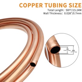 ELECTRAPICK Copper Tubing 1/2" OD x 7/16" ID x 50 Ft, T2 Pure Copper Tubes Soft Coil, Metal Round Seamless Pipe Tubing for Air Conditioning Refrigerator, Industry,DIY
