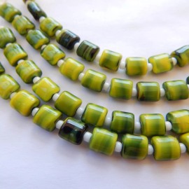 Czech Glass 7mm Puffy Pillow Yellow Black Stripe (10 beads) Czech Glass