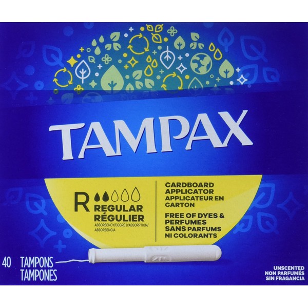 Tampax Cardboard Applicator Tampons, Regular, Unscented, 40 Count