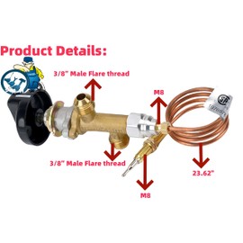 Low Pressure LPG Propane Gas with 3/8" Flare Inlet & Outlet, Fireplace Flame Failure Safety Control Valve Kit, Low Pressure Propane Replacement Part