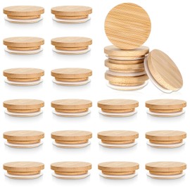 Simarro Yogurt Wooden Round Canning Lids | 24 Pack Reusable Bamboo Wooden Lids with Silicone Sealing Rings for Jars | Perfect Airtight Storage for 5 Oz Glass Jars