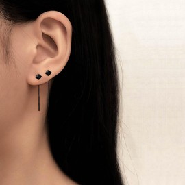 Aneneiceera Vintage Blaue Kubische Einfädler Ohrringe Schwarze Linie Einfädler Kette Ohrringe Schwarz Einfädler Kette Tropfen Ohrringe Lange Durchziehen Ohrringe Schmuck Für Frauen