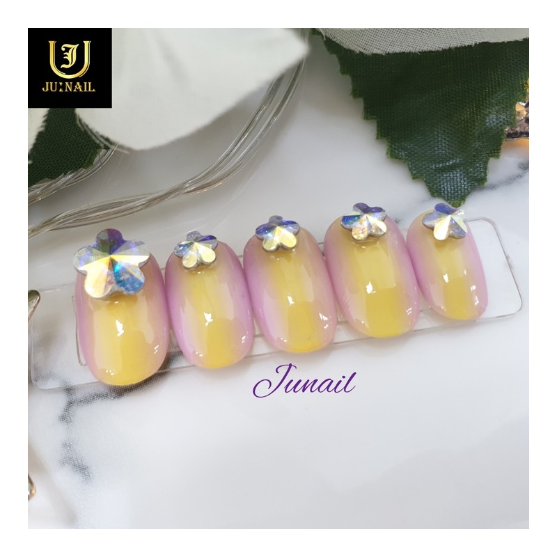 Yellow Grass Flower Swirl Handmade Nail Tips - Short Oval