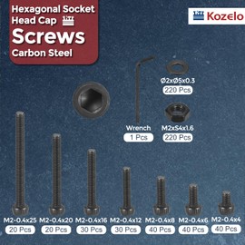 Kozelo 661pcs Socket Head Cap Screws Bolts Nuts Assortment Kit - [M2x4/6/8/12/16/20/25mm] Alloy Steel Black Oxide 12.9 Internal Hex Screw for 3D Printer Use, with Wrench