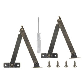 Kyuionty 2Pcs Antique Bronze Folding Lid Support Hinges, Left Side Lift Up Stay Hinge for Cupboard Wooden Boxes Jewelry Cases Display, 4.25" x 0.43" (Folded Length x Width)