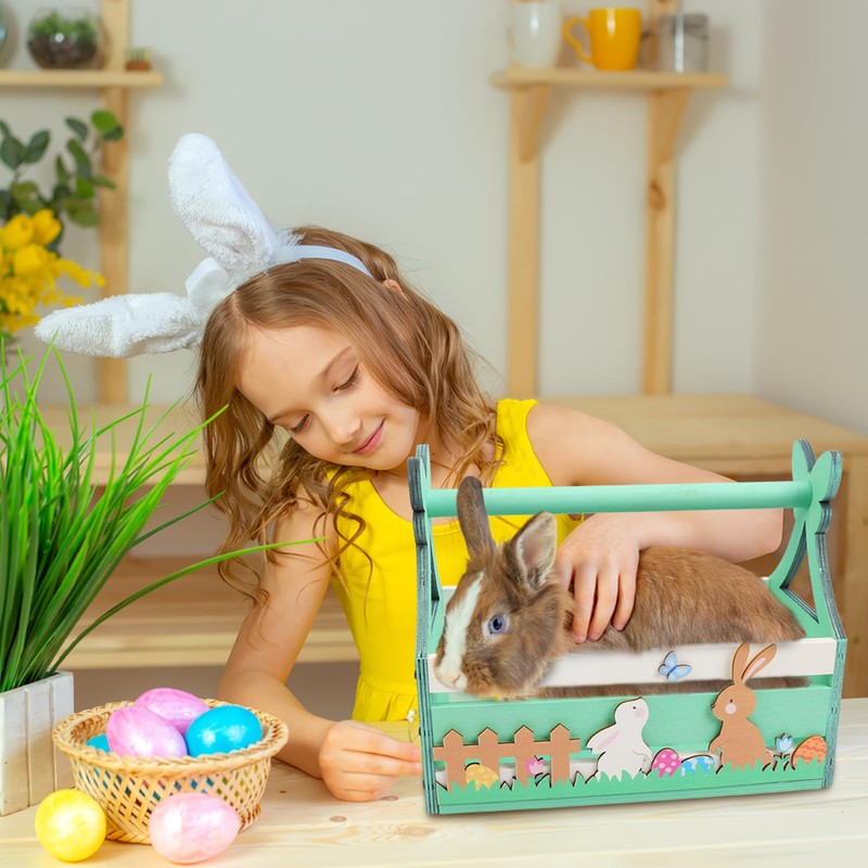 MONCAP Easter Basket Wooden Easter Basket Easter Bunny Basket Easter
