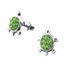 Small Turtle Sterling Silver Stud Earrings With Green Crystal Stones