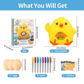 Easter Egg Decoration Set, Easter Egg Decorating Machine with Spinner, Easter Eggs Decoration Kit with Egg Painter, Egg Painting Machine Includes 8 Colours Marker Pens, Gift for Children, Happy Easter