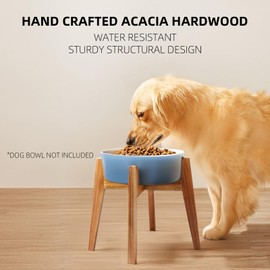 Elevated Dog Bowl Stand, Raised Dog Bowl Station for Large Breed Pets, Dog Bowl Holder Fits Up to 11 in Width and 14 in Height Bowl for Water Fountain and Dishes, Acacia Wooden Stand - Stand Only