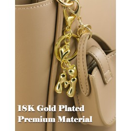 UniCrena Gold Initial Letter Keychain for Women - Cute Bubble Heart Bag Charms Purse Handbag Accessories, Gifts for Her Mom Girlfriend - M