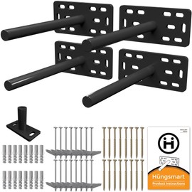 Hungsmart (Set of 4) 4"x5"x2" XL Heavy Duty Floating Shelf Brackets for DIY Shelf- Premium Floating Shelves Hardware for Wall Mounting - Ideal Shelf Bracket for Enhanced Home Decor (8 inch Rod) Black