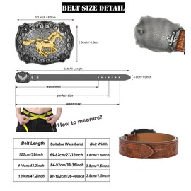 HilyBony Western PU Leather Belt for Men Women Cowboy Cowgirl Longhorn Bull Pattern Engraved Buckle Belt for Unisex, Horse