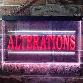Alterations Services Dry Clean Illuminated Dual Color LED Neon Sign White & Red 12" x 8.5" st6s32-i0809-wr