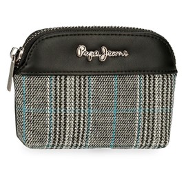 Pepe Jeans Kendra 3 Compartment Wallet Black 17.5 x 9.5 x 2 cm Polyester with Faux Leather Details, black, round purse