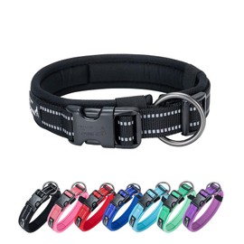 EXCELLENT ELITE SPANKER Reflective Nylon Dog Collar with Breathable Soft Padded Adjustable Thick Pet Collars for Small Medium Large Dogs Walking Training(Black-L)