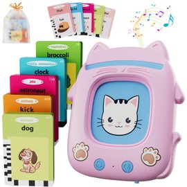 Talking Flashcards for Children, Electight Sensory Toys for Autism, Educational Learning Resources, Interactive Toys, Birthday Gift for Kids Aged 2 to 6 Years, Pink