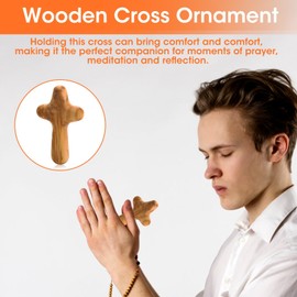 10CM Olive Wood Holding Cross, Natural Wood Grain Ergonomic Design for Comfort Confirmation Catholic Christian Cross Gifts for Prayer Meditation and Supportive for Illness