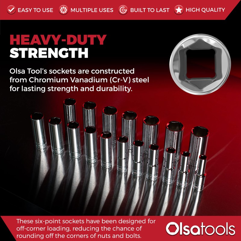 Olsa Tools Metric Deep Socket Set - 1/2-Inch Drive, 18pc