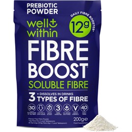 12g Soluble Fibre Supplement, 40% NHS Daily Intake, 3in1 Fibre Powder : Inulin Acacia FOS (Fructooligosaccharides) Well Within Prebiotics for Gut Health (200g Bag, 30 x 6g Fiber) Pre Biotic Drink