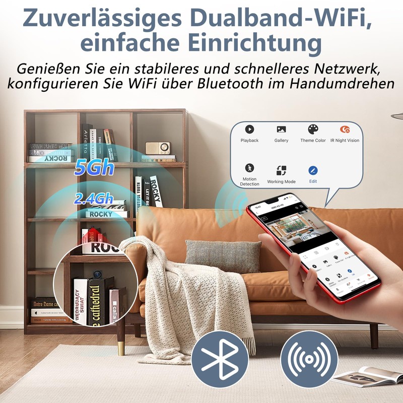 Nisanuki Mini Camera WiFi, 5G WiFi Small Camera Portable, 1080P