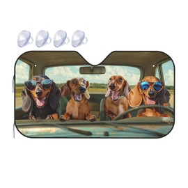 Funny Dachshund Car Windshield Sun Shade Cute Dog Foldable Sunshades Front Sun Visor Window Shades Cover Automotive Interior Protector Blocks Uv Rays 55" L X 30" W