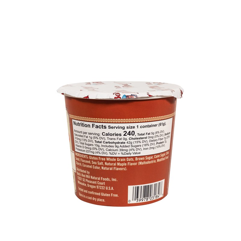 Bob's Red Mill GF Oatmeal Cup, Maple & Brown Sugar,