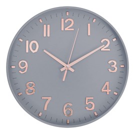HZDHCLH Wall Clock 12 Inch Silent Non Ticking Clock for Living Room Bedroom Kitchen Office (Grey-rose gold)