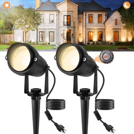 CREPOW Dusk to Dawn Outdoor LED Spotlight,Outdoor Landscape Lighting with Photocell Sensor, 3000K Warm White Waterproof Spot Lights for Yard Flag Pole House Garden Tree(2 Pack)
