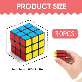 30Pcs Puzzle Magic Cube 3x3cm, Mini Cube Party Bags Favours Speed Cubes Fillers Party Puzzle Gifts, 1.18" Portable Christmas Travel Game Gifts