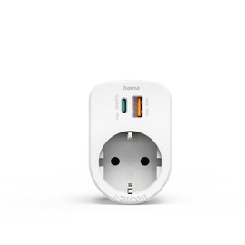 Hama Multiple Plug for Socket, 1 USB-C PD, 1 USB-A, 1 Earthing Contact, 30 W