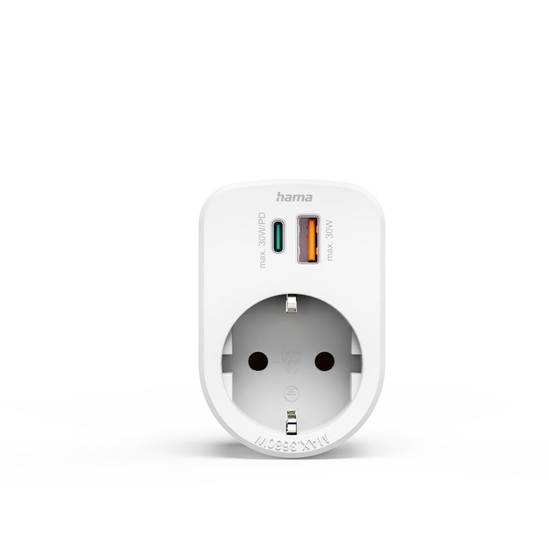 Hama Multiple Plug for Socket, 1 USB-C PD, 1 USB-A,