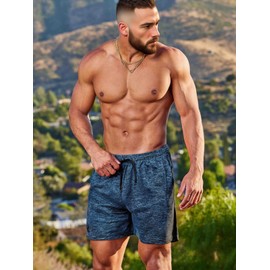 Lehmanlin Mens Sports Shorts Quick Dry Stretch Lightweight Track Pants with Pockets, 5"Blue