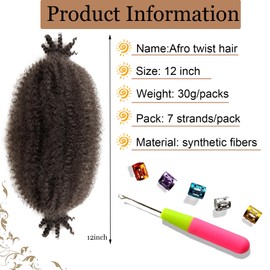 Springy Afro Twist Hair 12 Inch 3 Packs Afro Kinky Twist Hair 4# Color Marley Twist Braiding Hair Pre-Fluffed Afro Twist Hair For Soft Locs