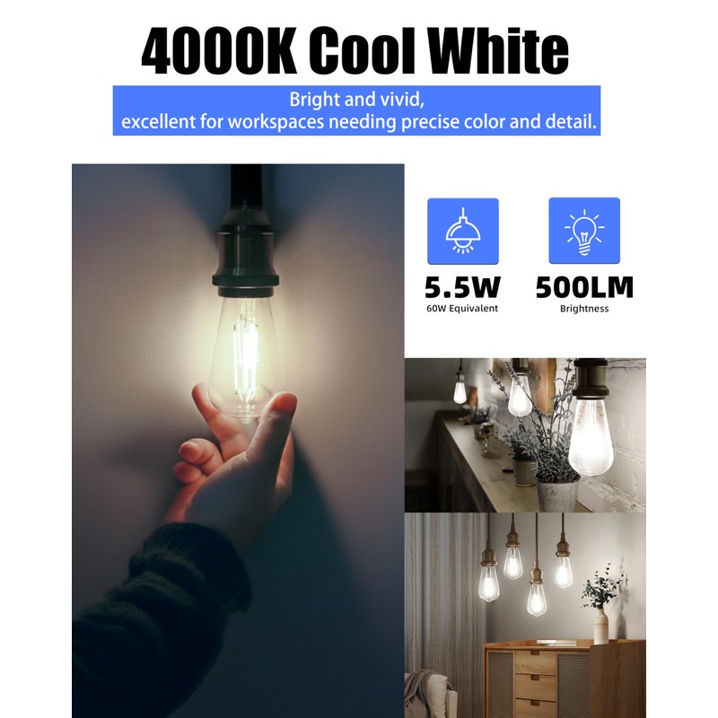 Lumiverse Edison Bulbs 60W Equivalent, Dimmable LED Light Bulbs, CRI
