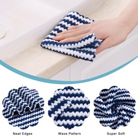 Homaxy 24 Pack Kitchen Dish Cloths, Ultra Soft and Absorbent Dish Towels, Reusable Fast Drying Microfiber Cleaning Cloth, Coral Velvet Wave Design Non-Linting, 10 x 10 inches, Navy Blue