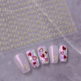 Valentine's Day Nail Stickers for Women - 5D Embossed Golden Heart Shape Nail Decals, Perfect for DIY Nail Art Supplies, 1 Sheet of Elegant Designs to Enhance Your Valentine's Day Celebration