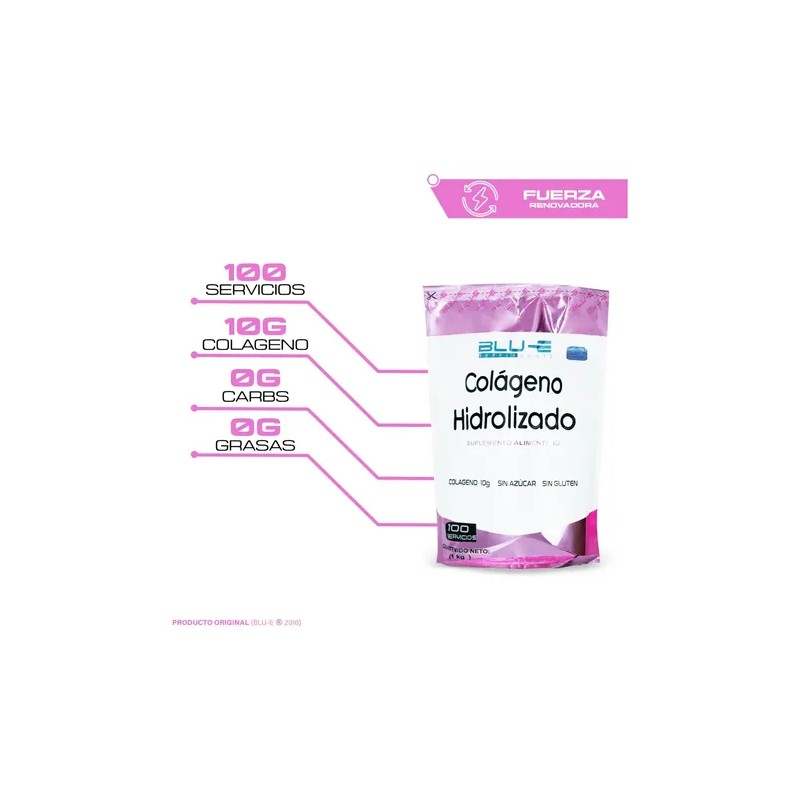 Colágeno Hidrolizado Blu-e 1kg 100 Servicios Bolsa 100 Servs