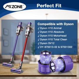 MXZONE V10 Filters for Dyson, 4 Pack Filter for Dyson V10 Filters Replacement for Dyson V10 Cyclone Series, V10 Absolute, V10 Animal, V10 Total Clean, SV12, Replace Dyson Part 969082-01