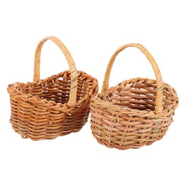 UKCOCO 2Pcs Mini Woven Storage Baskets with Handles | Small Rattan Flower Baskets for Party Favors, Home Decor, and Easter Gifts