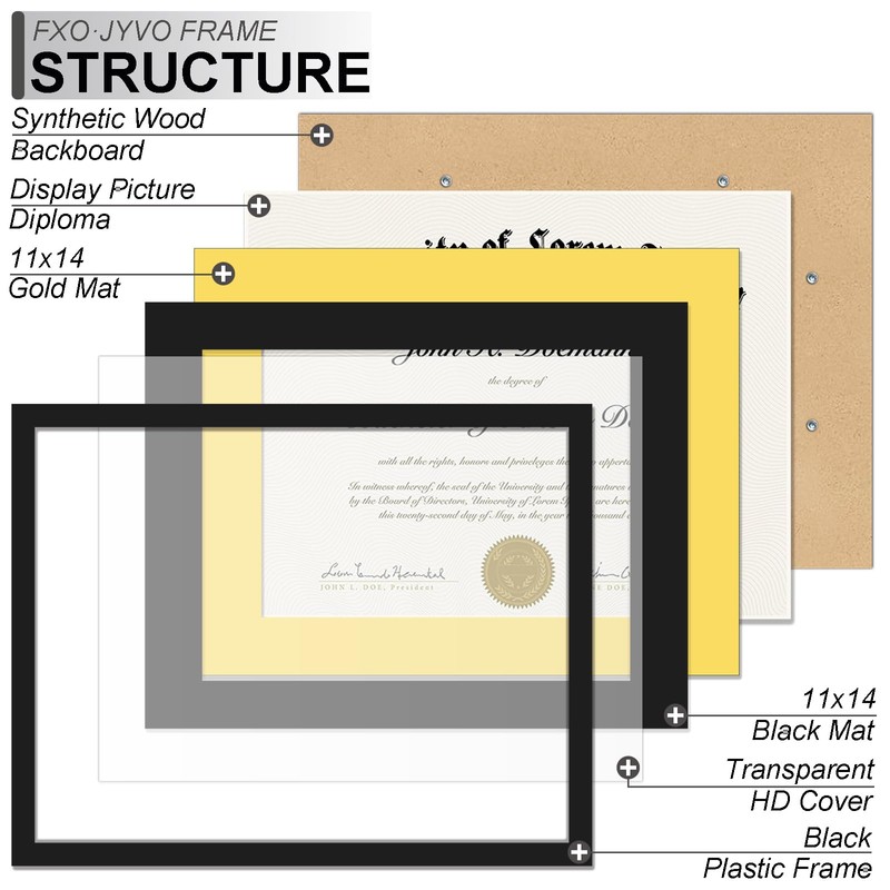 Fxojyvo Black 11x14 Diploma Frame, Display Document 8.5 x 11