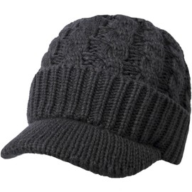 KUYOU Unisex Knitted Beanie Cap Winter Cap Hat with Peak, darkgray