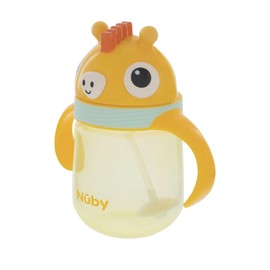 Nuby No-Spill Clik-it Silicone Straw Toddler Cup - 8 oz - 360 Weighted Straw Toddler Sippy Cup for 1+ Year Old - Giraffe
