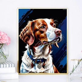 IPISSOI Dog Diamond Painting Kit, Beginner Animal Portrait Diamond Art, Brittany Spaniel Round Diamond Cross Stitch Craft, Suitable for Wall Decoration, Cafe Decoration or Gifts 12x16inch