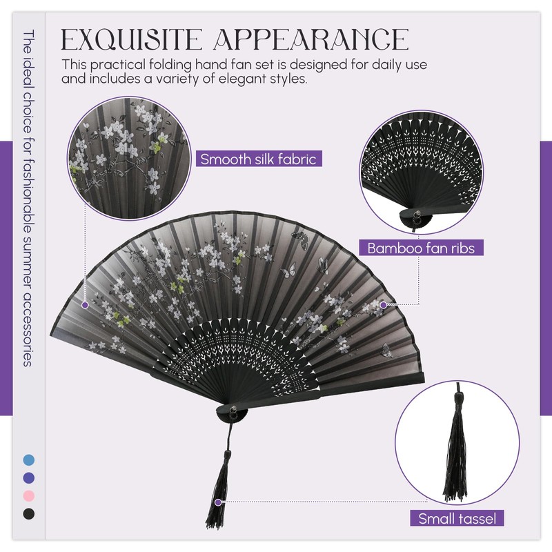 Juyibaao 4 Pack Folding Hand Fans, Japanese Style Handheld Fans