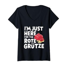 Womens I'm Just Here for The Rote Grütze German Berry Dessert V-Neck T-Shirt