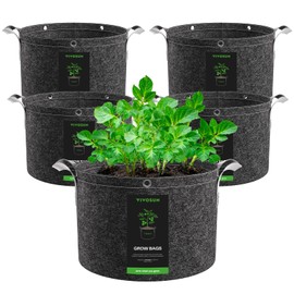 VIVOSUN 5-Pack 7 Gallon Grow Bags, 500G Thick Nonwoven Fabric Pots with Strap Handles, Multi-Purpose Rings, for Low Stress Plant Training Fruits, Vegetables, and Flowers