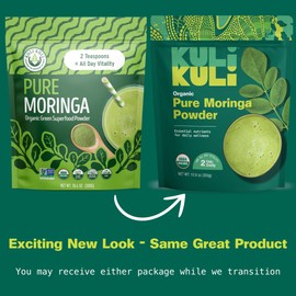 Kuli Kuli Moringa Oleifera Organic Leaf Powder & Green Smoothie, 100% Pure USDA Certified & Non-GMO Moringa Powder, Great with Smoothies, Tea, and Food, 2 Pack